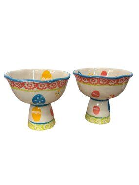 Temp-tations Egg Hunt Pedestal Parfait Cups Bowls Set Easter Ceramic 8 oz